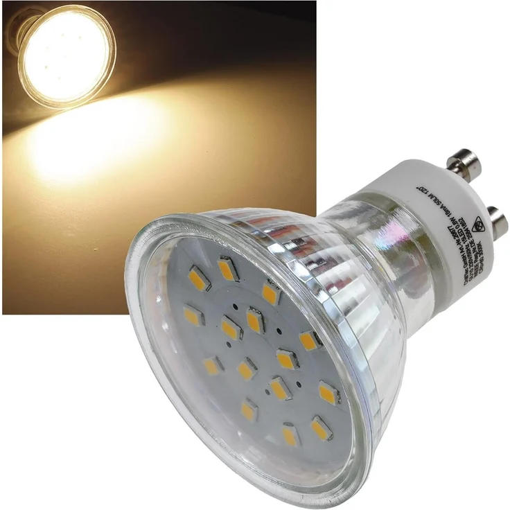 LED Strahler GU10 "H10 SMD" 15 SMD LEDs3000k, 50lm, 120°, 230V/0,8W, warmweiß – Bild 1