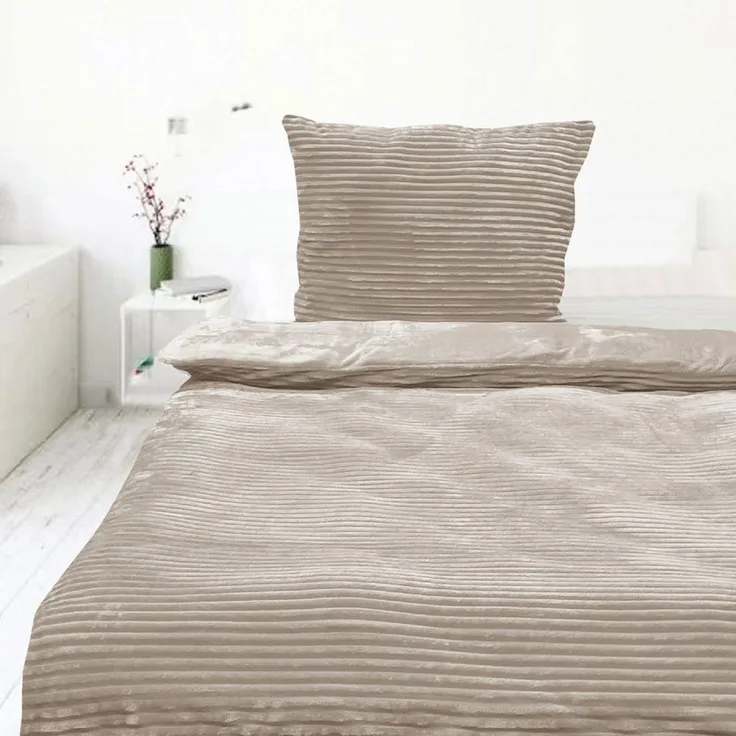 Casa Colori Bettwäsche Teddy Flausch Winterbettwäsche 135x200 cm, Fleece, 2 teilig, Taupe