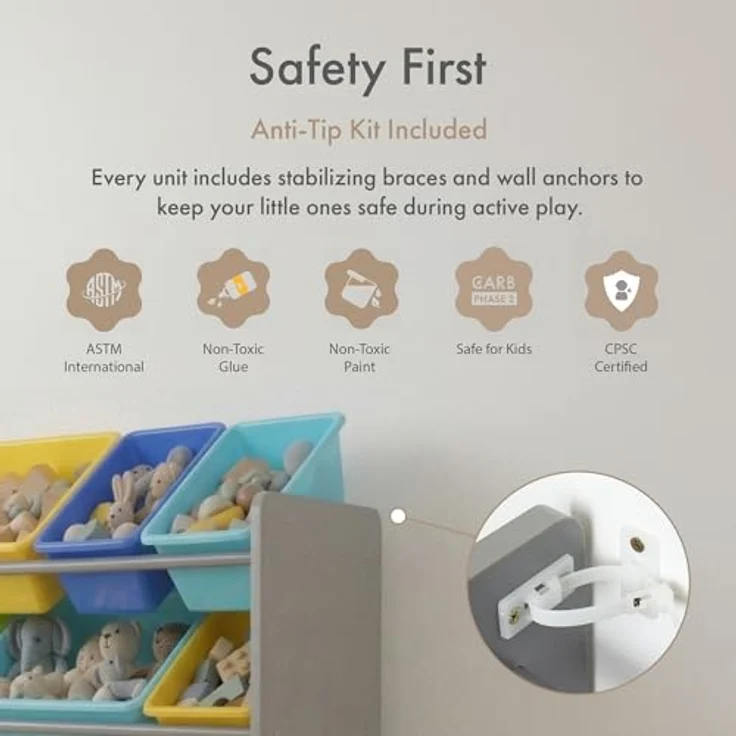 Humble Crew buntes Kinderregal, Grau/Blau/Grün/Gelb! 16 Boxen für Spielzeug, ideal für Kinderzimmer. Fröhliche Ordnung schaffen! – Bild 8
