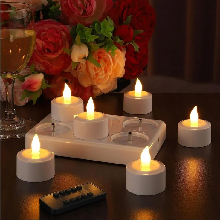 EXTSUD LED-Kerze LED Teelichter Aufladbar 6er Set mit Ladestation, Fernbedienung und, Warmweiß – Bild 1