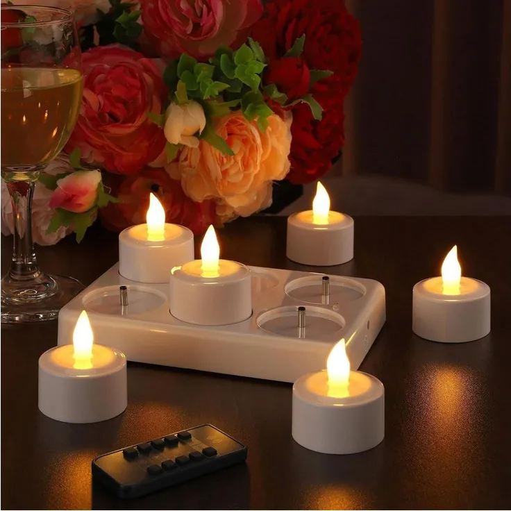EXTSUD LED-Kerze LED Teelichter Aufladbar 6er Set mit Ladestation, Fernbedienung und, Warmweiß