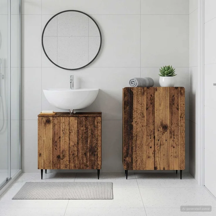 vidaXL 2-teiliges Badezimmer Schrank Set ZWOLLE Altholz Holzwerkstoff 3417601 – Bild 1