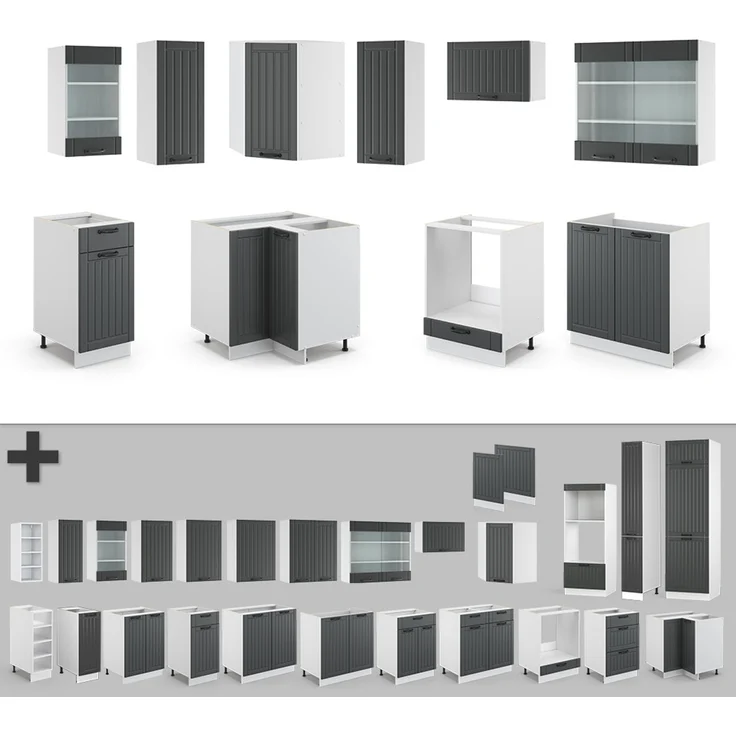 Eckküche Fame-Line Anthrazit Landhaus/Weiß 190 x 60 cm , AP Marmor Vicco – Bild 6