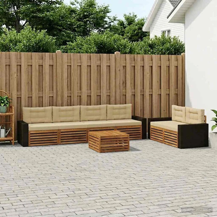 vidaXL Outdoor-Sofagarnitur 7 stk. 6-Sitzer Natur und Beige 3383066 – Bild 1