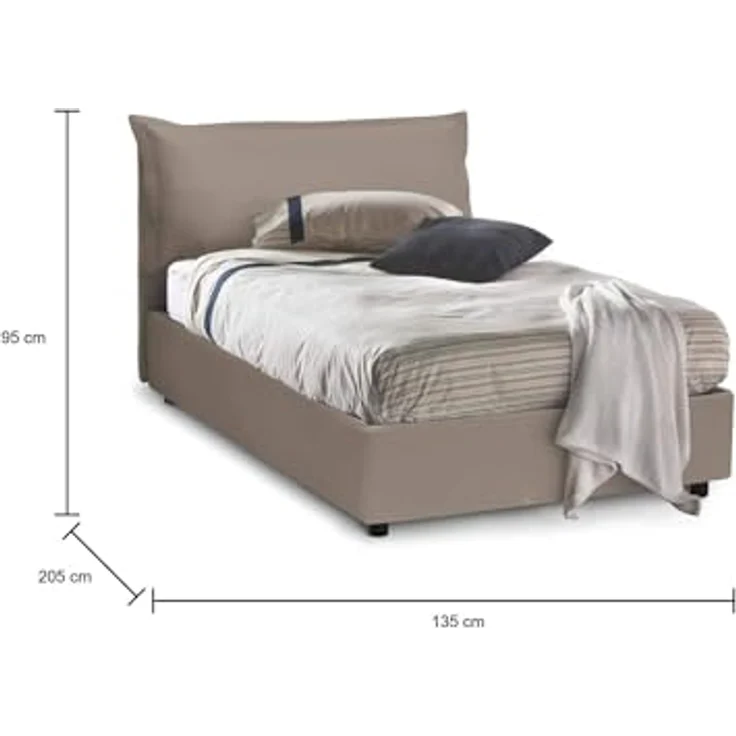 Talamo Italia - Quadratisches und halbes Bett Clara, Containerbett mit Kunstlederbezug, 100% Made in Italy, Frontöffnung, inklusive Matratze Cm 120x190, Turteltaube – Bild 2