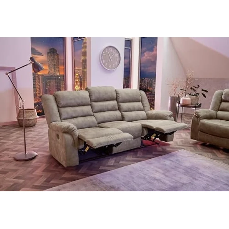 3-Sitzer-Relaxsofa Couch Liegefunktion Federkernpolster Stoff Vintage Graubraun – Bild 4