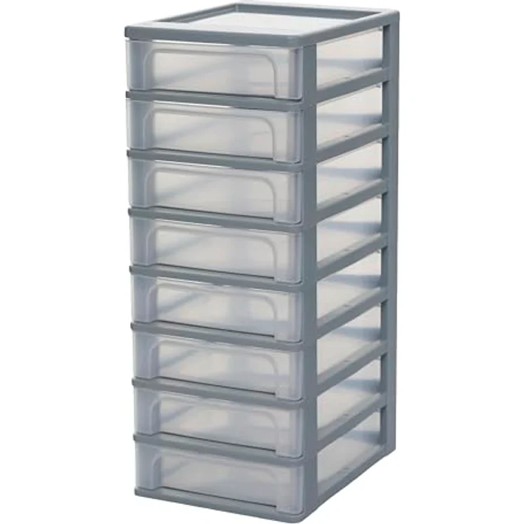 Iris Ohyama, Kunststoff Schubladenbox mit 8 tiefen Schubladen, Grau, Easy-Pull-System, A4, A5 & A6 Format, Schreibtisch Organizer für Büro, Schule, Schreibwaren, BPA-frei, Schubladenschrank, OCH-2080 – Bild 1