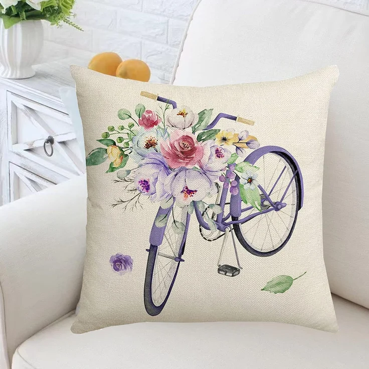 Kissenbezüge 45×45 cm 4er-Set Lila Blumen, Frühling Farmhouse Dekokissen, Sofa Wohnzimmer – Bild 3