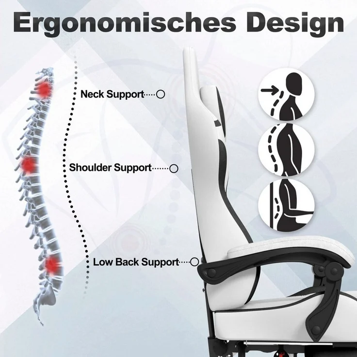FIVMEN Gaming-Stuhl Racing Ergonomischer Computer-Bürostuhl mit Massage-Lendenkissen, Ausziehbarer Fußstütze Lordosenstütze Kopfstütze, höhenverstellbarer – Bild 3