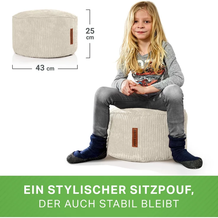 Green Bean® Indoor Sitzhocker Pouf 45x25cm EPS-Perlen Füllung & Cordstoff Kuschelig Weich Waschbar - Beige – Bild 4