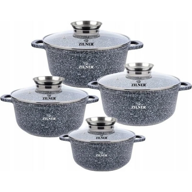 Zilner Topf-Set Graue Töpfe mit Keramik-marmorbeschichtung, Induktionstöpfe, Aluminiumguss (Topfset, 8-tlg, Zeitloses Design des Topfsets. Eine ideale Geschenkidee) – Bild 4