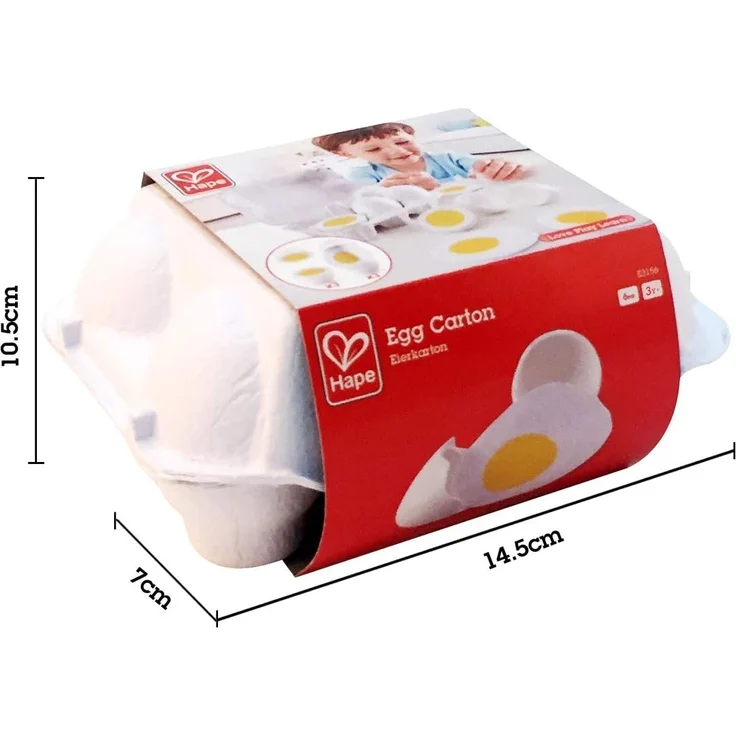 Hape E3156 - Eierkarton, mit 6 Eiern (drei hartgekochte Eier und drei Spiegeleier), Küchenspielzeugzubehör, Kaufladenzubehör – Bild 3