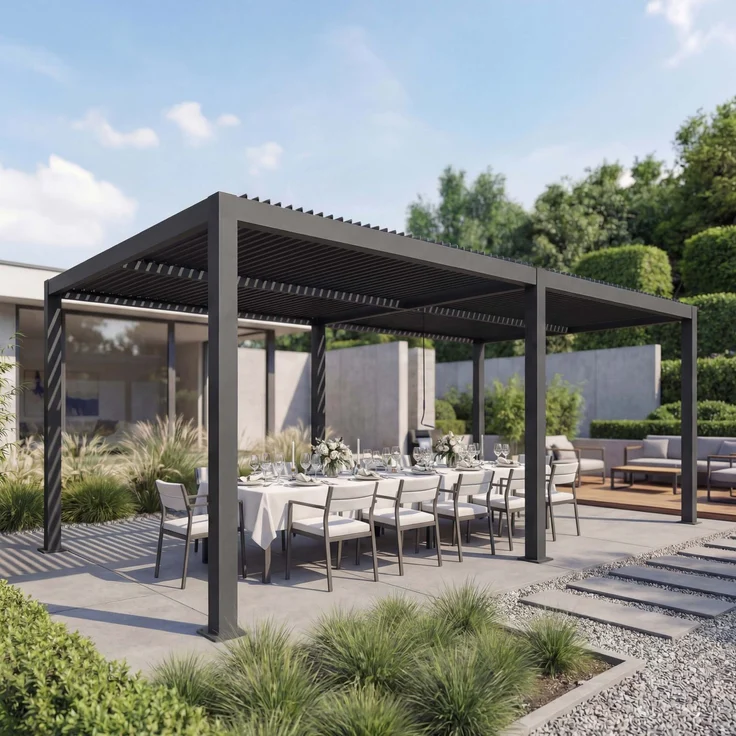 Mendler 'HWC-L46' Pergola, Regenrinne sturmfest, Aluminium anthrazit, 3x6 m – Bild 1