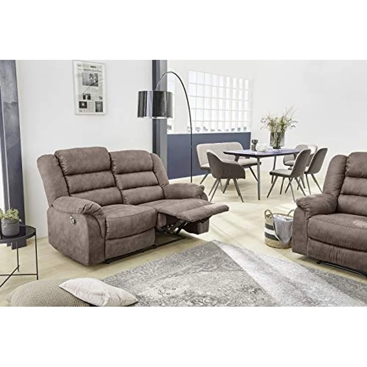 2-Sitzer-Relaxsofa Couch Liegefunktion Federkernpolster Stoff Vintage Graubraun – Bild 4