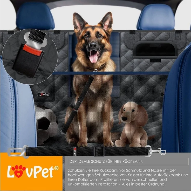 LovPet® 2in1 Hundedecke für Auto Rückbank & Kofferraum mit Seitenschutz und Sichtfenster Kofferraumschutz - Wasserabweisende Hunde Autoschondecke Universal Autoschutzdecke Autodecke Rücksitz Anthrazit – Bild 2