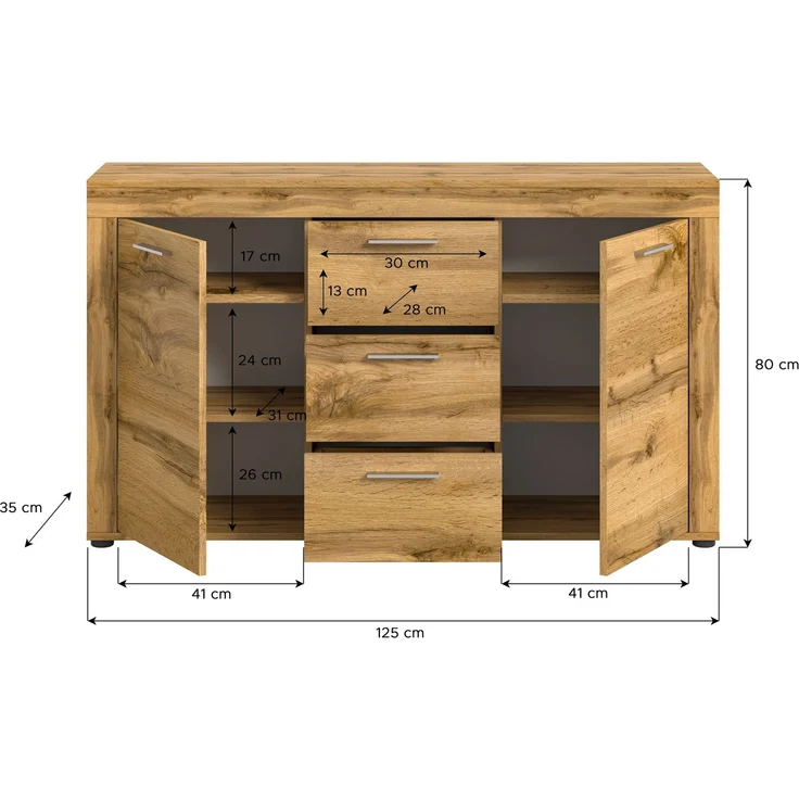 xonox. home Wohnen Jam X8BM9T01 Sideboard Schrank Lowboard Wohnzimmerschrank in Wotan Eiche Melamin, ca. B/H/T: 125 x 80 x 35 cm – Bild 4
