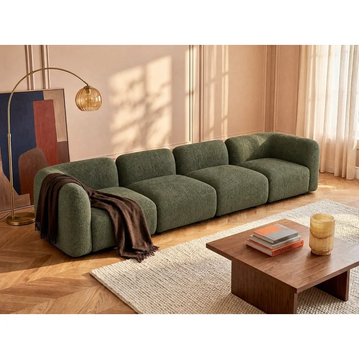 Vente-unique - DANEPI - Modulierbares Sofa - Holz, Platte - Holz - Grün - 348 x 94 x 69 cm – Bild 2