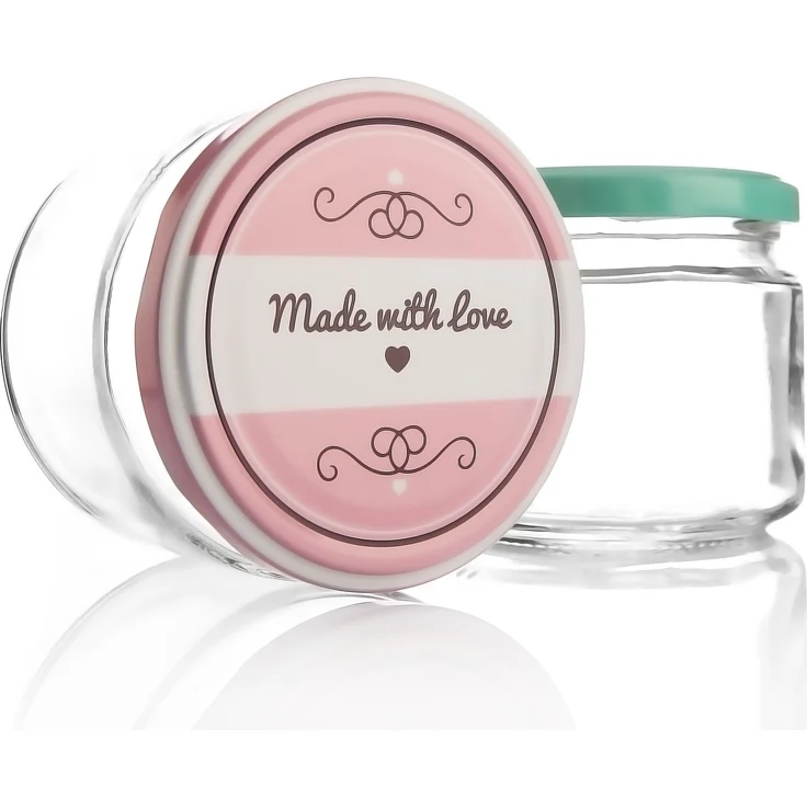 BigDean 12er Set Einmachgläser mit Deckel in rosa und Pastell-grün in Made with Love Stil - 330ml Sturzgläser Marmeladenglas – Bild 5