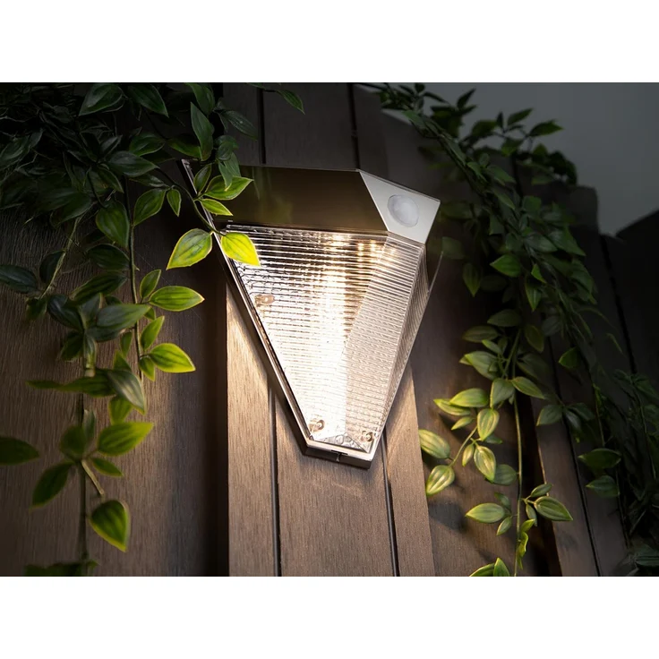 Dreieckige LED Solar Außenleuchte, Bewegungsmelder, Edelstahl, Downlight, IP43 – Bild 4