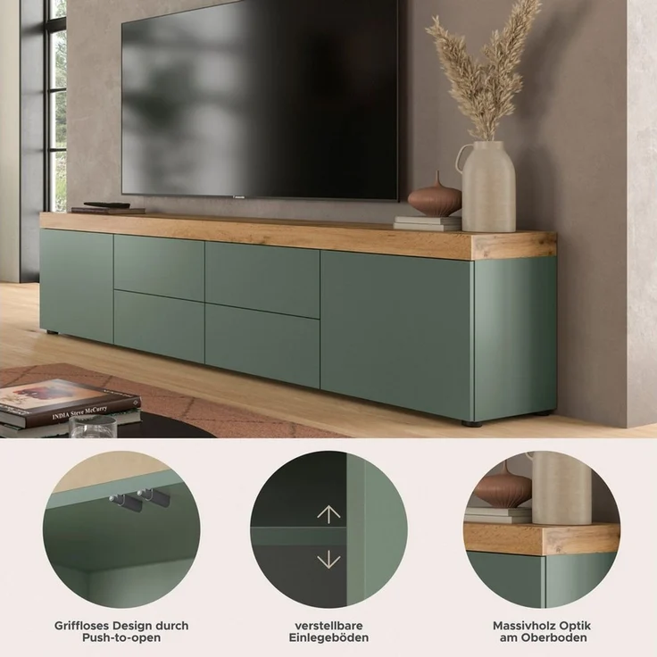 OTTO home Lowboard MAMBO, TOPSELLER!, Breite 200cm, 2 Türen, 4 Schubkästen, push-2-open (1 St, 2 farbige Ausführung, in verschiedenen Farben erhältlich), Lowboard, TV Unterschrank, Tv-Schrank, Wohnzimmer – Bild 2