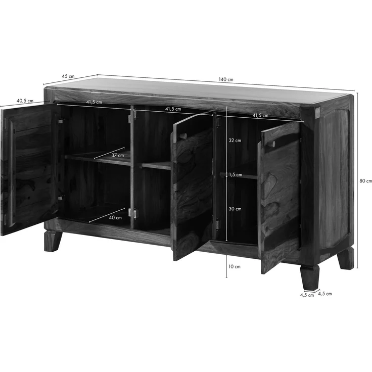 Sideboard Sheesham 140 x 45 x 80 dunkelbraun lackiert ANCONA #221 – Bild 8