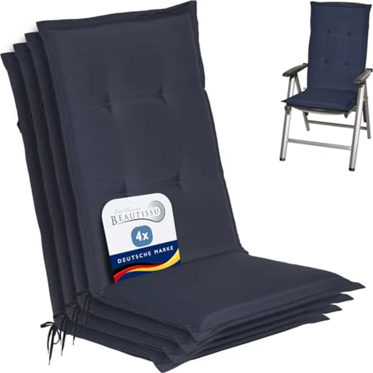 Beautissu 4er Set Hochlehner Auflagen Loft HL 120 x 50 x 6 cm Dunkelblau – Bild 2