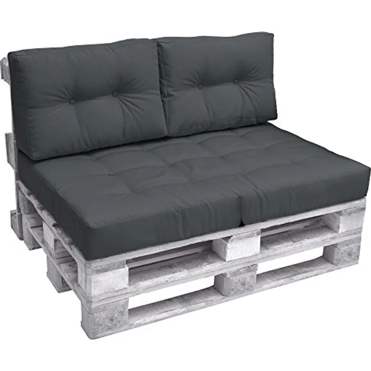 Beautissu ECO Elements Palettenkissen, Graphit, Textil, 80x15x120 cm, bequemes Outdoor-Sitzkissen mit Karo-Struktur und Zierknöpfen