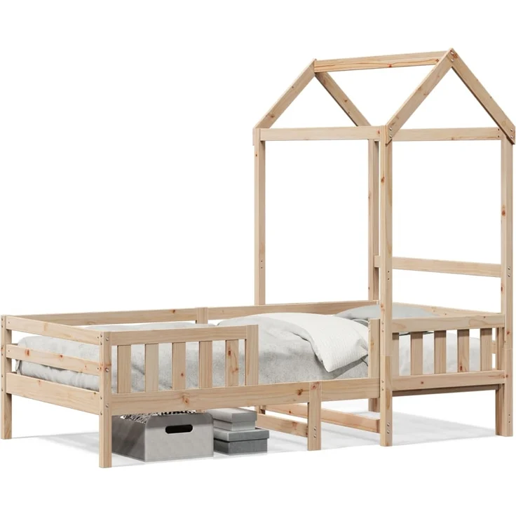 vidaXL Massivholzbett mit Dach 100x200 cm Kiefer 3282156 – Bild 1