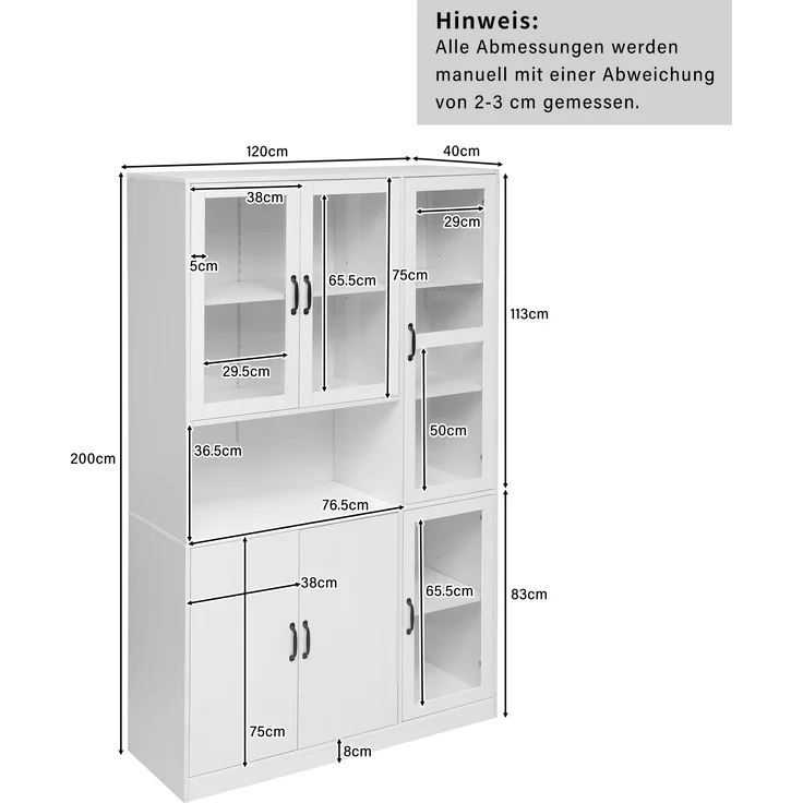 Bücherregal-Vitrine, mit LED-Licht, 4 Acryl- & 2 Holztüren, 9 Fächer, 120x40x200 cm, Weiß – Bild 9