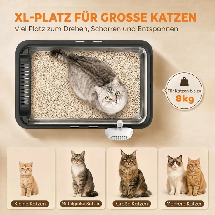 2er-Set Katzenklo Edelstahl XL mit Hohem Rand Deckel 60x40x30cm Halboffene mit 2 Schaufeln, für Große Katzen bis 8 kg--Schwarz--60x40x30cm--YOUDENOVA – Bild 7