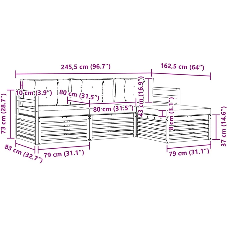 vidaXL Outdoor-Sofagarnitur 4 stk. 4-Sitzer Weiß und Hellgrau 3390266 – Bild 8