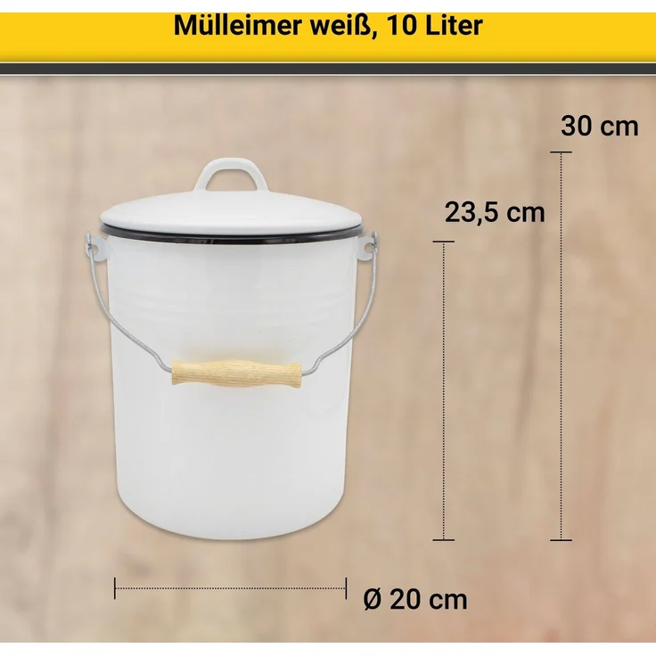 Karl Krüger Mülleimer mit Deckel, Emaille, 10 Liter, Weiß – Bild 3