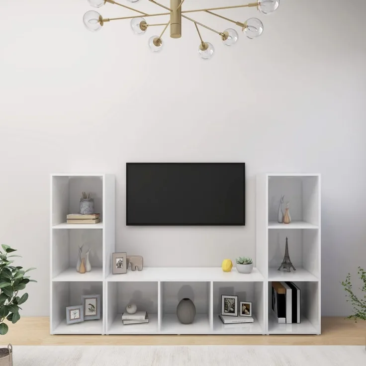 3 pcs TV-Schrank, Fernsehschrank Weiß 107x35x37 cm Holzwerkstoff