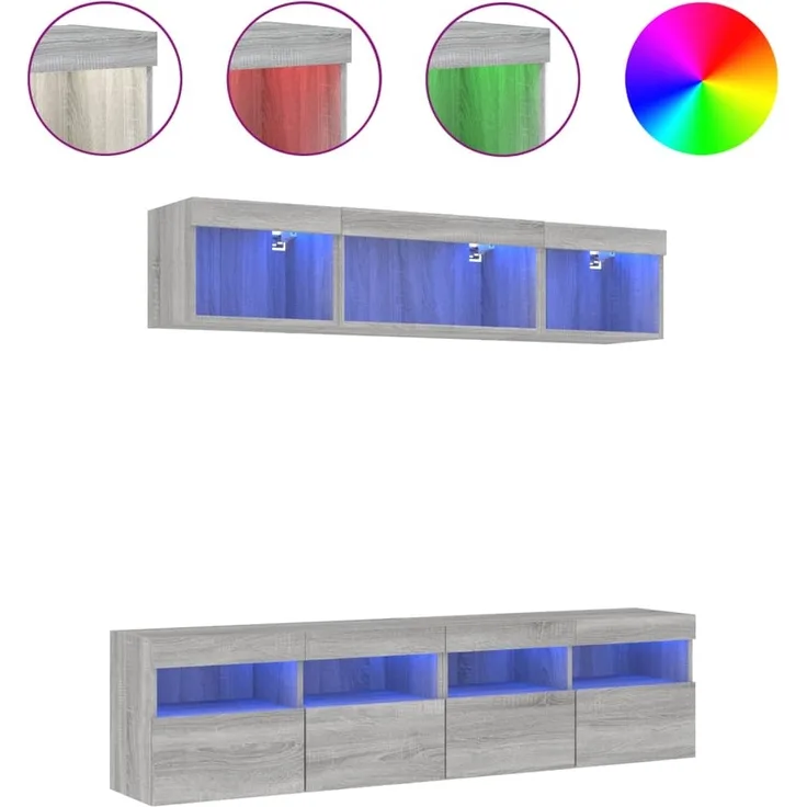 vidaXL 5-tlg. Wohnwand mit LED-Beleuchtung Grau Sonoma Holzwerkstoff 3216723