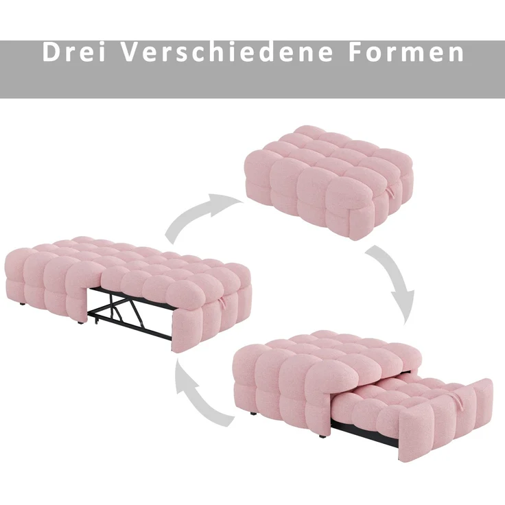 ZUBALIYA Schlafsofa, Bouclé-Bezug, Ausziehbett, Rosa – Bild 4