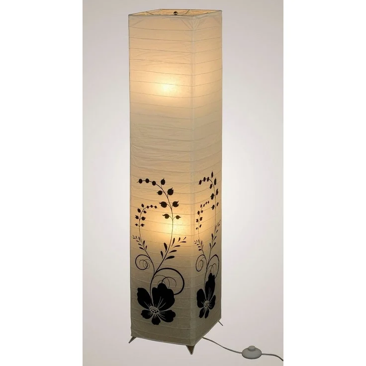 TRANGO Stehlampe, 1210 Design Standleuchte *GREECE* Reispapierlampe *HANDMADE* in Weiß mit floralem Motiv I inkl. 2x E14 Fassung (ihne Leuchtmittel) Form: eckig I Höhe: ca. 123cm, Wohnraumlampe I Stehleuchte I Reispapier – Bild 2