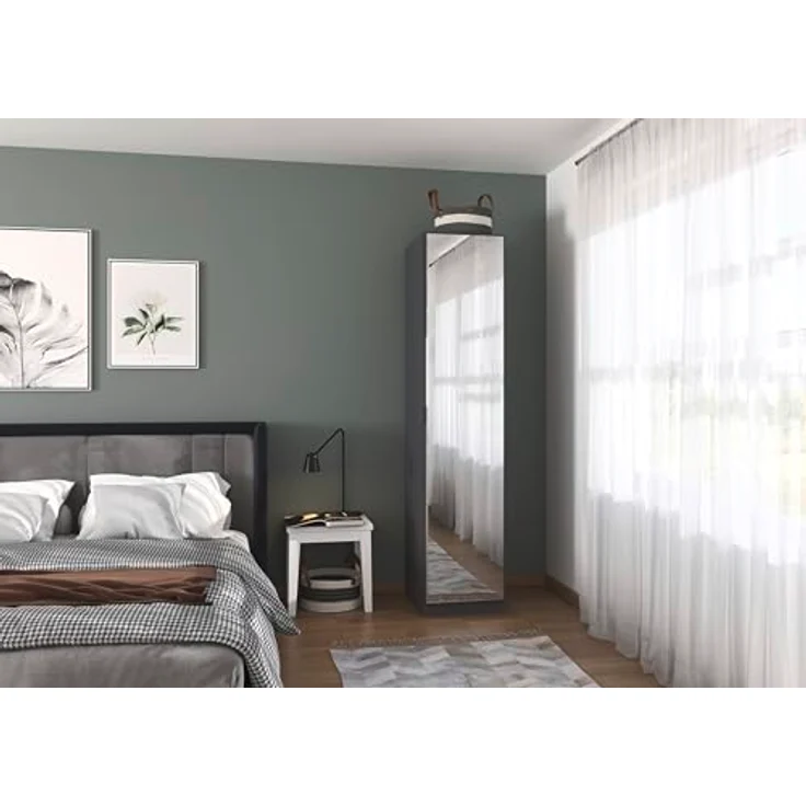 Rauch Möbel Alabama, Kleiderschrank für Schlafzimmer, Kinderzimmer, Wohnzimmer, Garderobe, Flur, 1-türig, Spiegel, mit Zubehör Basic, Farbe Grau metallic, Schwarz, Breite 47 cm – Bild 2