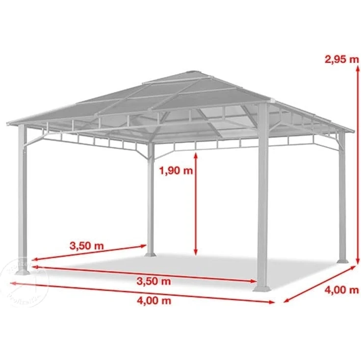 Gartenpavillon 4x4 m Aluminium Gestänge Polycarbonat Dach ca. 8 mm Pavillon Gartenzelt ohne Seitenteile – Bild 9