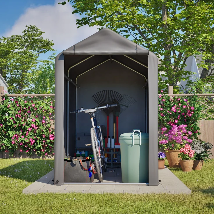 LVHOM Fahrradgarage & Gerätezelt, Wasserdichtes Garagenzelt aus 170g PE, Gerätehaus inkl. Fundamentrahmen, Lagerzelt für Garten & Werkzeug, 187x100x160cm – Bild 8