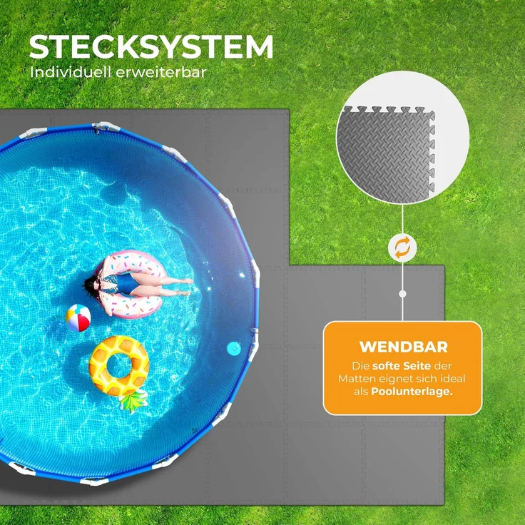 Pool-Bodenschutzmatte, Unterlegmatte zum Schutz ihres Pools, 8 Stück ( 50x50x0,4 cm ) - 2m² - Robustes Stecksystem beliebig erweiterbar Anthrazit 52x52cm (8 Stück - 2,16m²) Extradick – Bild 4