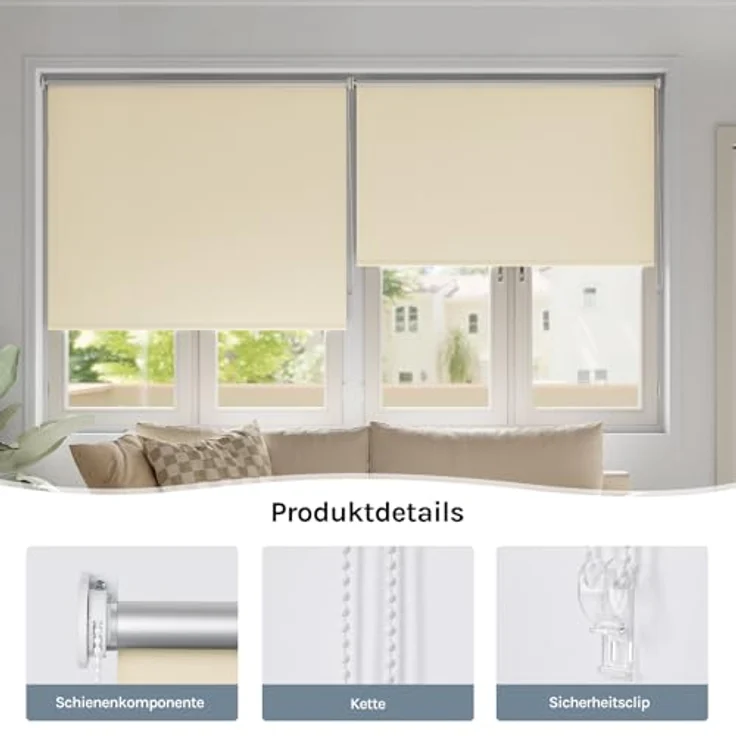 WOLTU Verdunkelungsrollo, nur zur Schraubmontag Thermo Verdunkelungsrollo mit Kette, Sichtschutz für Türen und Fenster, 140x160 cm [Stoffbreite: 136 cm], Beige – Bild 6
