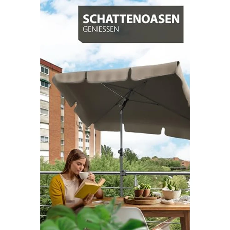 4smile Sonnenschirm Balkon SunnyShade - Sonnenschutz Balkon 3-in-1 SET, Taupe - UPF 50+ Sonnenschirm rechteckig 200x125 cm + Sonnenschirmhalter Balkongeländer + Sonnenschirm-Schutzhülle – Bild 4