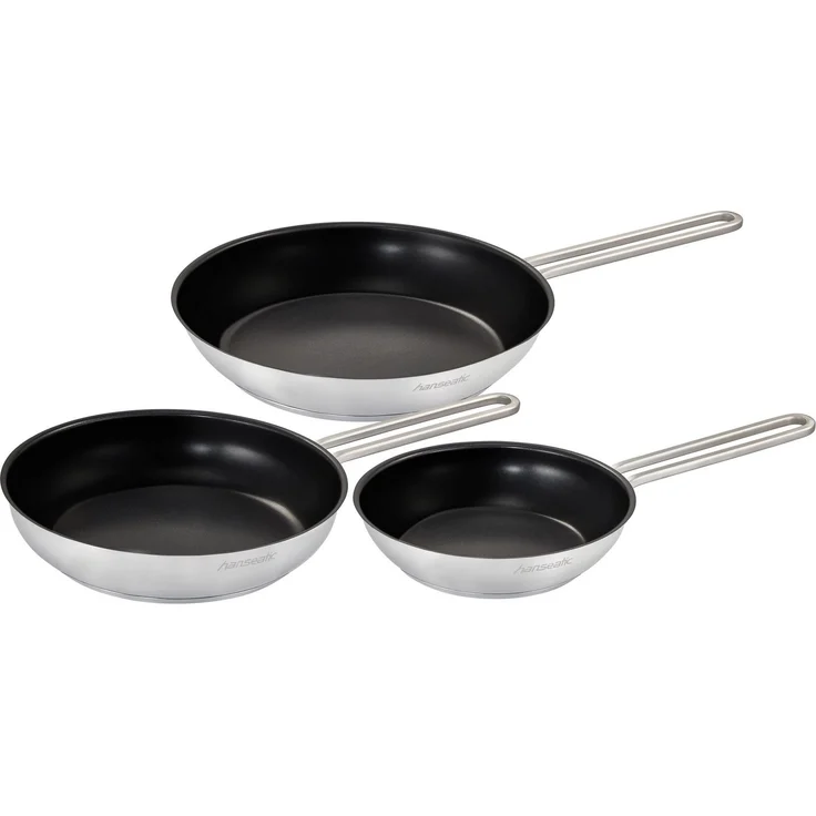 Hanseatic Pfannen-Set DAILY, Edelstahl 18/10 (Set, 3-tlg, 1x Pfanne Ø 20 cm, 24 cm und 28 cm), Bratpfannen mit Antihaftbeschichtung, für alle Herdarten, Induktion – Bild 2