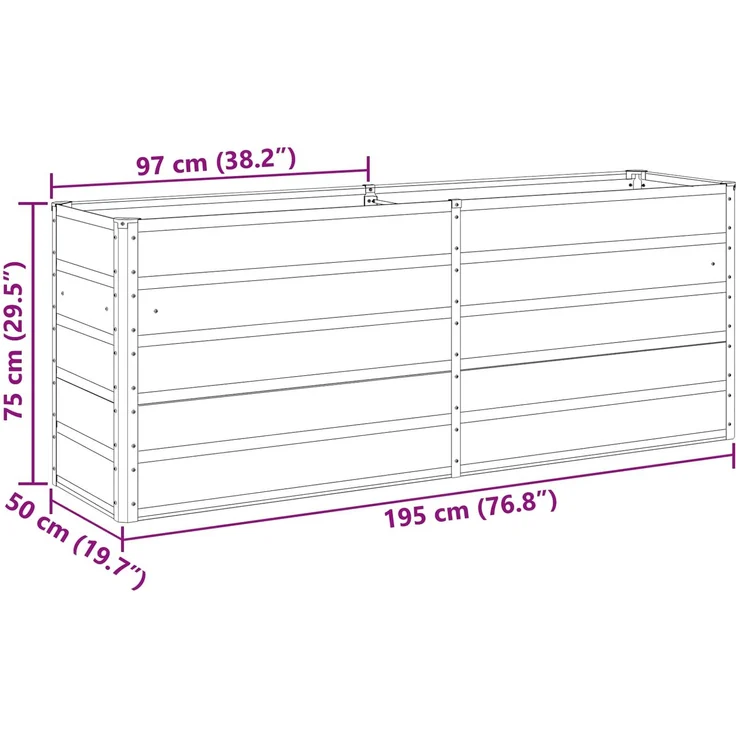 vidaXL Pflanzkübel Anthrazit 195 x 50 x 75 cm Verzinkter Stahl 42018205 – Bild 7