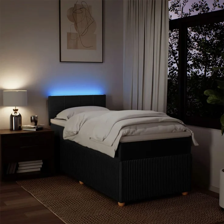 vidaXL Boxspringbett mit Matratze Schwarz 80x200 cm Stoff 3289585 – Bild 5