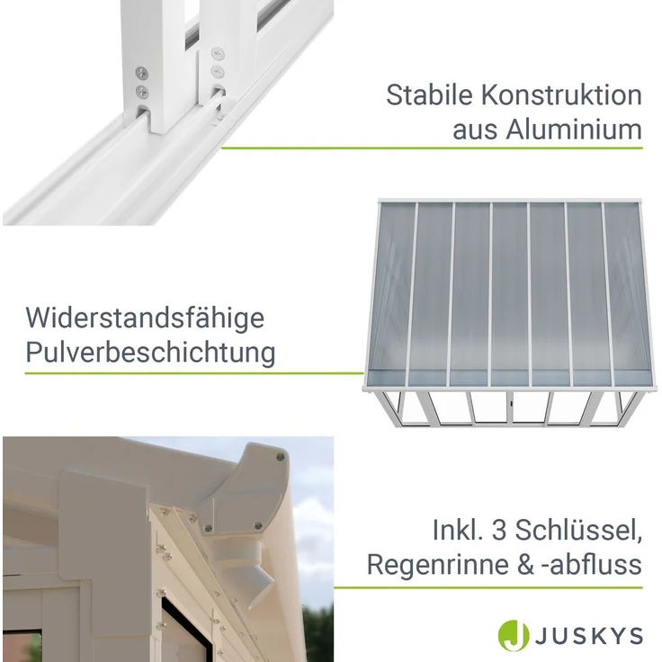 Juskys Wintergarten 12 m² - mit kristallklaren Wänden, Doppel-Schiebetüren & UV-Schutz - wasserdicht & winterfeste Überdachung aus Aluminium - Weiß – Bild 5