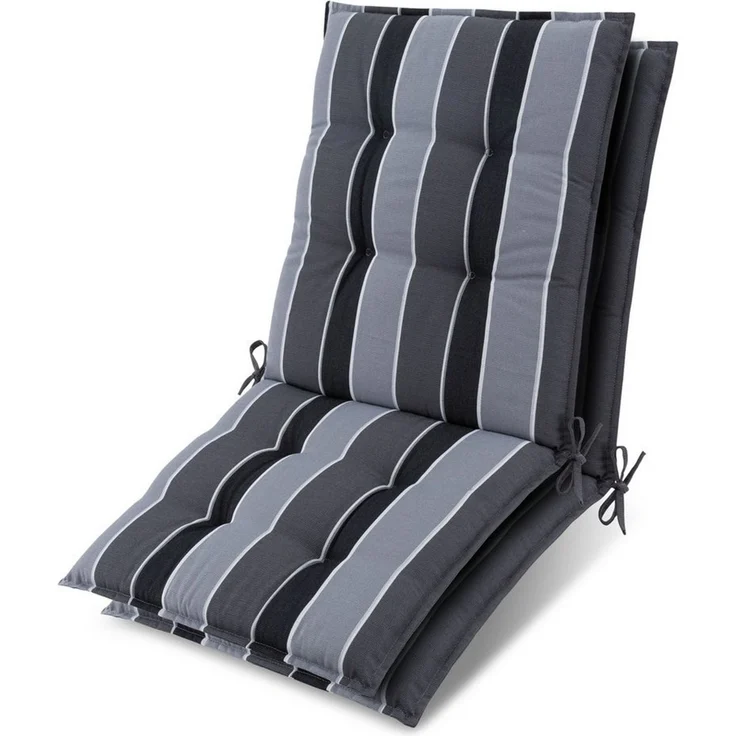 Beautissu Sitzauflage 2er Set Niedriglehner Auflage Sun-NL 100x50x8cm Anthrazit-Gestreift, 8cm Dicke Gartenstuhlauflage mit Befestigung UV-Lichtechtheit 5 – Bild 1