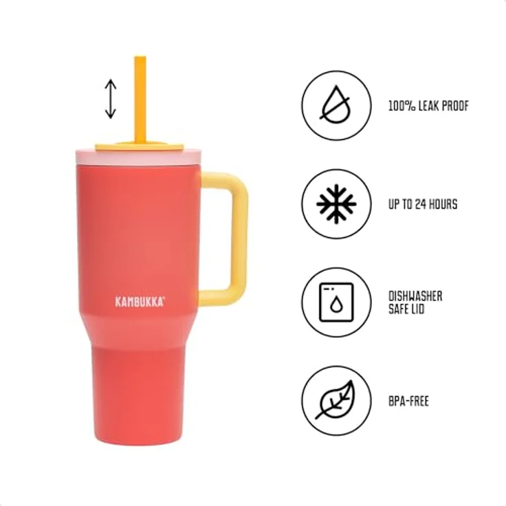 Thermobecher mit teleskopischem Strohhalm Kambukka Rio Tumbler 950 ml Pink Papaya – Bild 6