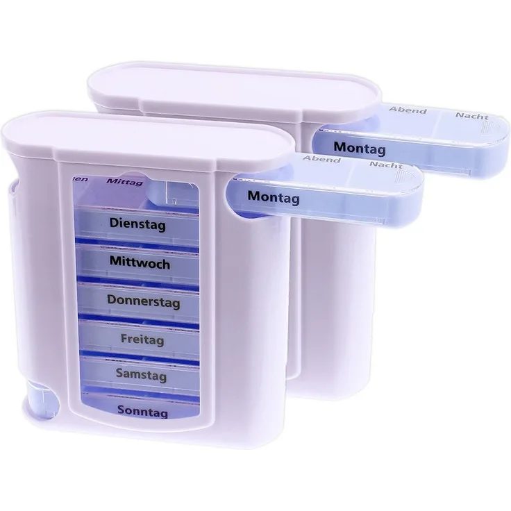 BigDean 2er Set Tablettenbox 7 Tage Wochendispenser Tablettendispenser Woche Medikamentendispenser Tower
