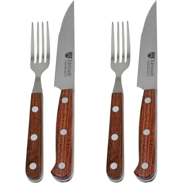Steakbesteck 4-tlg. Messer und Gabel mit Palisander-Holzgriff